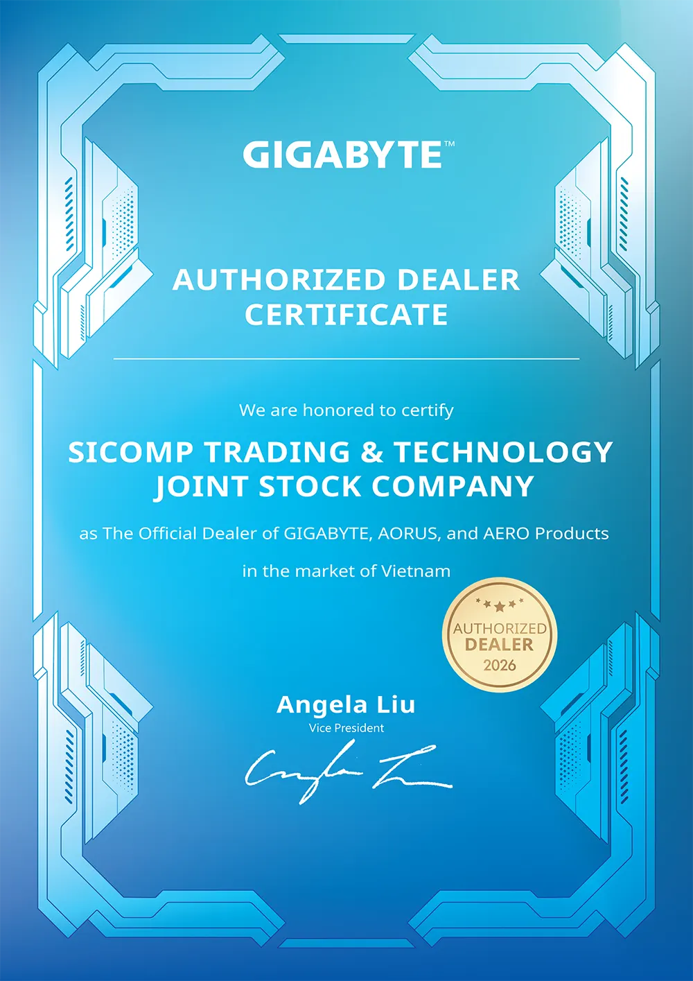 Chứng nhận đại lý ủy quyền Gigabyte 2026 của Sicomp